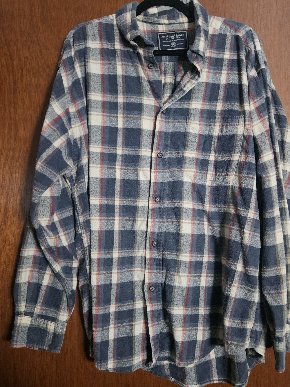 American Eagle Mens Navy Blue Plaid Flannel Shirt